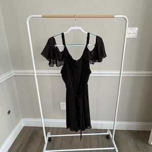 City Chic Size 20 Black Romper with Ruffle Sleeve